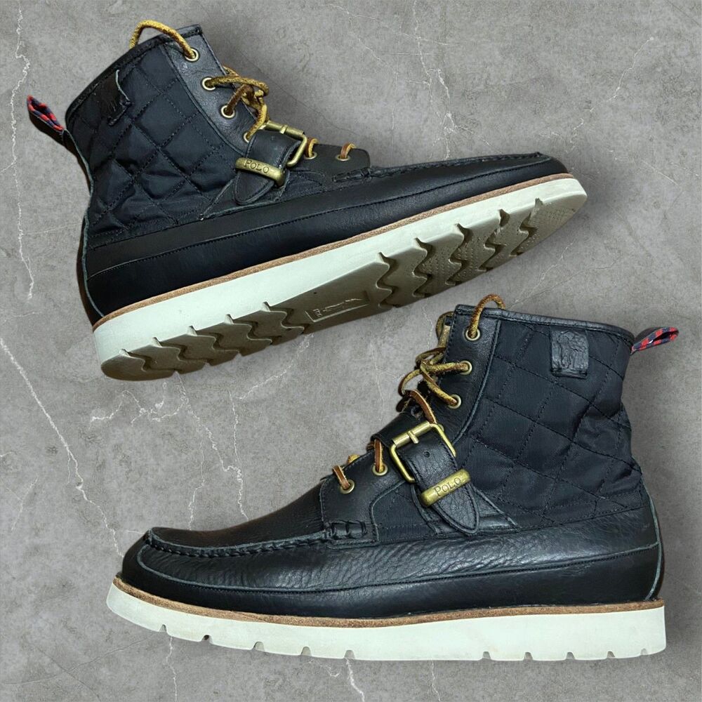 Polo Ralph Lauren Saddleworth Leather Lace Up Ankle Boots Black Men's Size 11.5D
